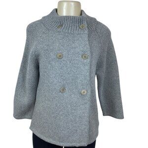 Talbots Women’s Gray Double-Breasted Knit Sweater Jacket Mock Neck Sz S - New